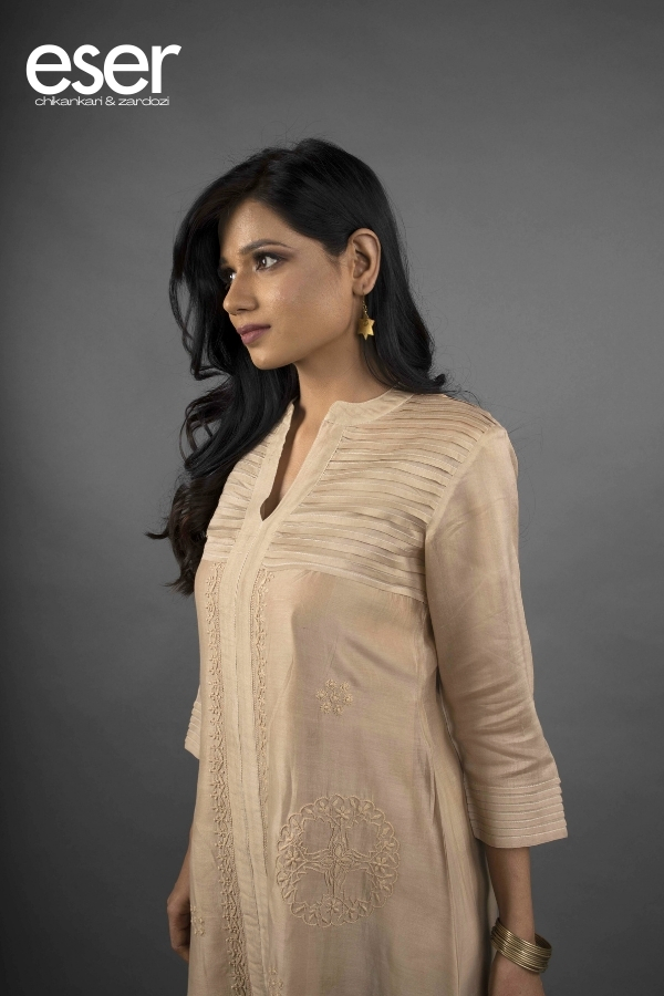 Chanderi Domino Brown Kurta | Eser
