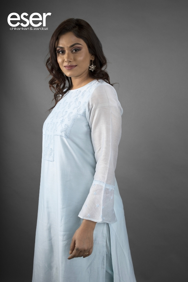 Powder Blue Chanderi Kurta | Eser