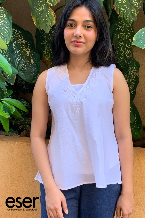 White Sleeveless Short Top | Eser